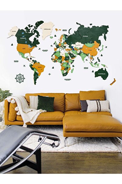 Crowart Likya Ahşap Dünya Haritası