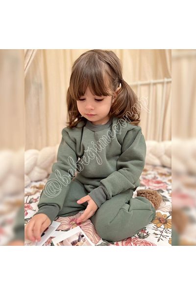 BEBEĞİME ÇORAP بدلة رياضية للأطفال من الأعلى إلى الأعلى برقبة دائرية من القماش السميك - بدلة مزدوجة - ثلاثية الخيوط