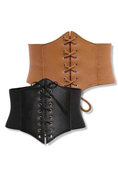 LİA KEMER Curea elastică pentru femei, negru, maro, 2 piese, curea elastică, ...