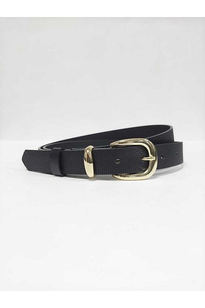 Kemerix 100% Genuine Leather Black Women's Belt with Gold Buckle