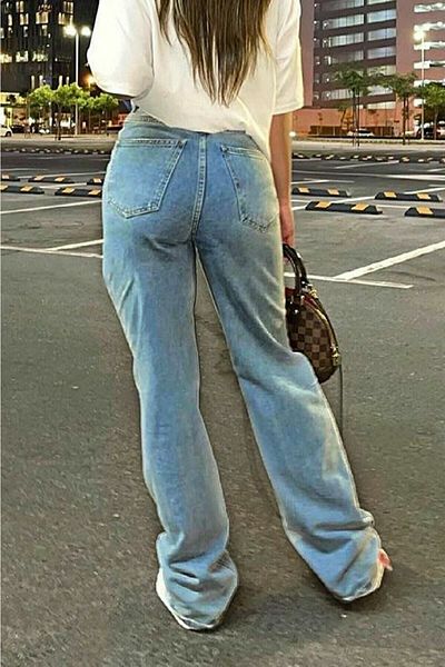Trn JNS Jayla Buz Kar Pantaloni palazzo din denim cu talie super înaltă din anii '90.