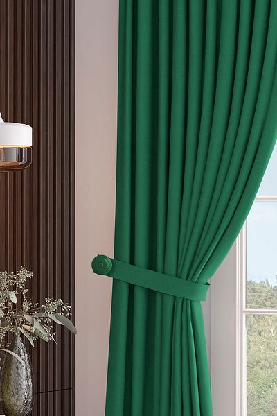Altındaş Tekstil Cortina de fundal în fagure cu o singură aripă verde frunze - Ekstrafor Gathered Pt-69