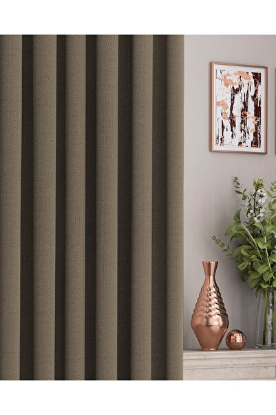 Altındaş Tekstil Keten Fon Perde Ekstrafor Büzgülü (PİLESİZ) Tek Kanat Vizon ...