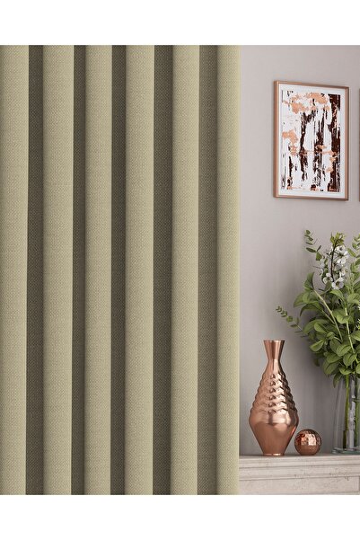 Altındaş Tekstil Keten Fon Perde Ekstrafor Büzgülü (PİLESİZ) Tek Kanat Kum Be...