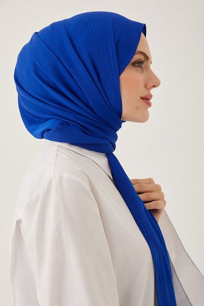 FRESCO SCARFS Γυναικείο Hijab Silky Crinkle Shawl*Sax Blue
