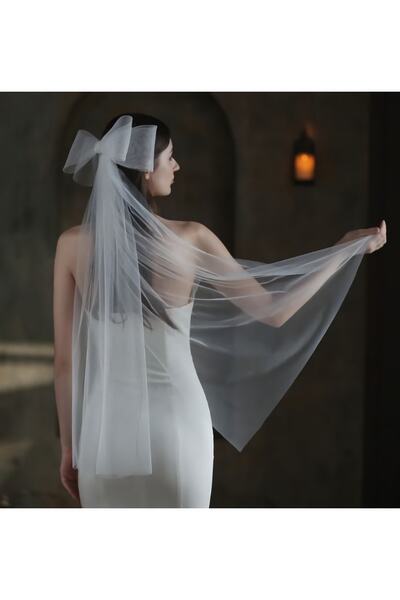 NSM Voal pentru rochie de mireasa cu detaliu din perle 1 M Alb