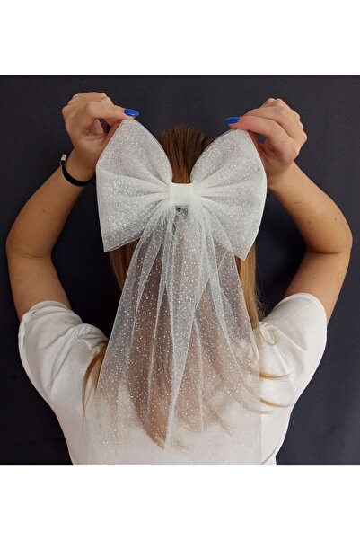 NSM Νυφική αγκράφα από βουάλ με λεπτομέρεια από γκλίτερ και φιόγκο