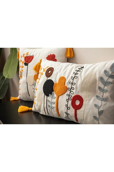 SWITA Double Decorative Punch Embroidered Design Throw Pillow Cover