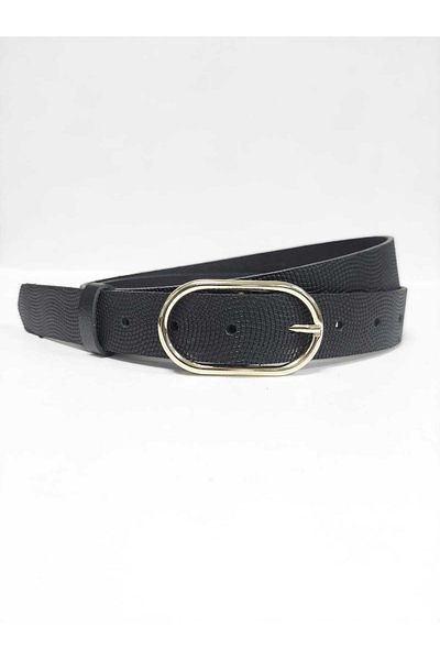 Kemerix 100% Genuine Leather Women's Black Belt with Gold Buckle
