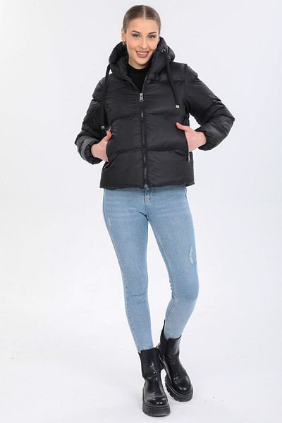 DYNAMO Women's Black Hooded Puffer Coat