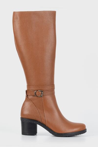 TUNAELLİ حذاء نسائي من الجلد الطبيعي بلون أسمر