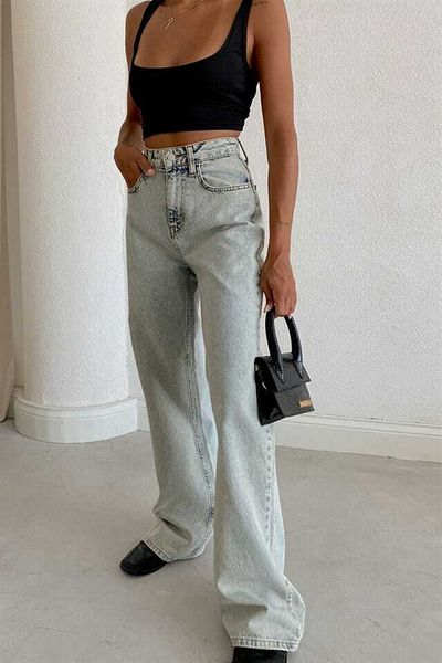 Trn JNS Anii '90 Ice Snow Lycra Pantaloni palazzo largi cu talie foarte înaltă