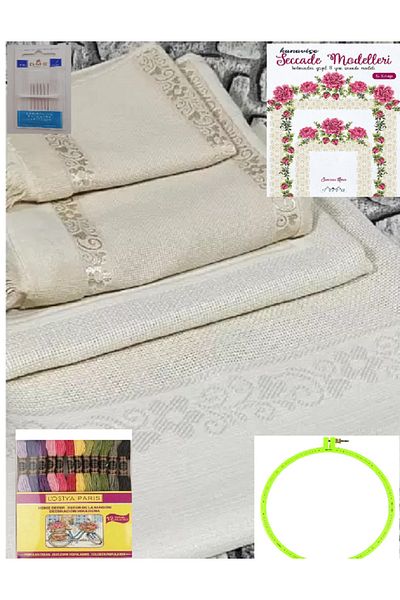 LİLYHOBBYLAND Etamine Embroidery Prayer Rug Bundle Towel Set (9 PIECES WITH ALL MATERIALS)