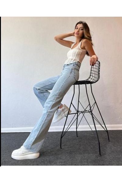 Trn JNS Aria 90's Ice Snow Lycra Pantaloni largi Palazzo cu talie foarte înaltă