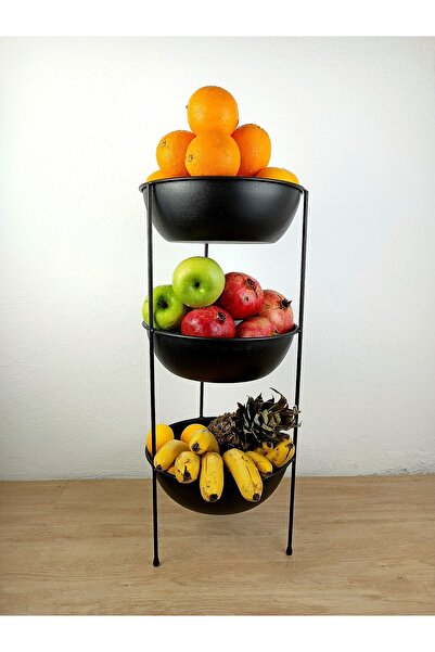 WoMore Siyah 3 Katlı Metal Sebzelik Meyvelik