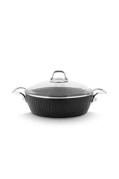 Lines Maya Induction Base Granite Patterned Flat Pot Metal Handle 28 Cm - Black