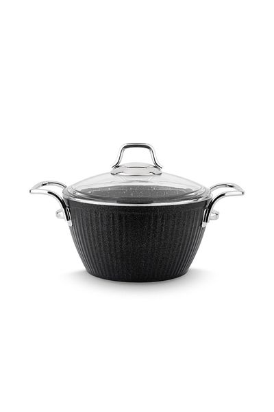 Lines Maya Induction Base Granite Patterned Deep Pot Metal Handle 26 Cm - Black