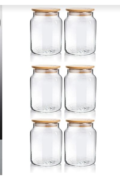 Kitchen Pembelia 6-Piece 500 Ml Glass Vacuum Jar Set with Bamboo Lid (Bacliyat Spice Set)