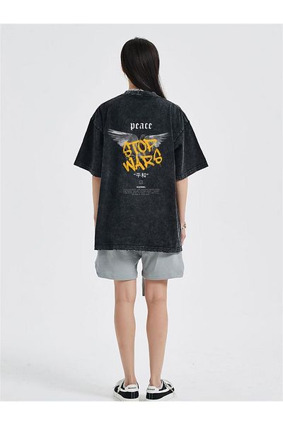 Touz Πλένεται πίσω στάμπα Peace Unisex Vintage μπλουζάκι