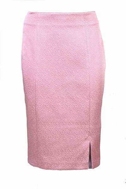 Rose Pembe Önden Yırtmaçlı Saten Dokulu Dar Etek