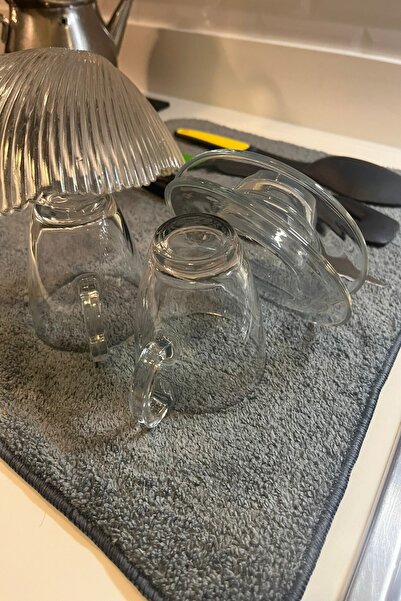 wise tree Gri Tüylü Mikrofiber Bulaşık Kurulama Matı 40x50cm(36X45) Bulaşık Altlığı