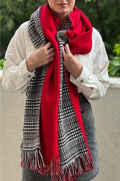 hargenç Plaid Patterned Wool Textured Double Sided Scarf Shawl Scottish