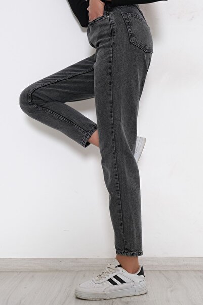 Livik Maria High Waist Smoked Snow Mom Jeans Lycra Colorfast Smoked Extra Comfortable Mom Jeans