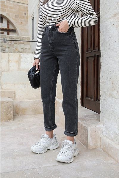 Livik Spanish High Waist Smoked Snow Mom Jeans Lycra Colorfast Smoked Extra Comfortable Mom Jeans