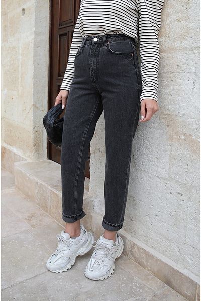 Livik Spanish High Waist Smoked Snow Mom Jeans Lycra Colorfast Smoked Extra Comfortable Mom Jeans