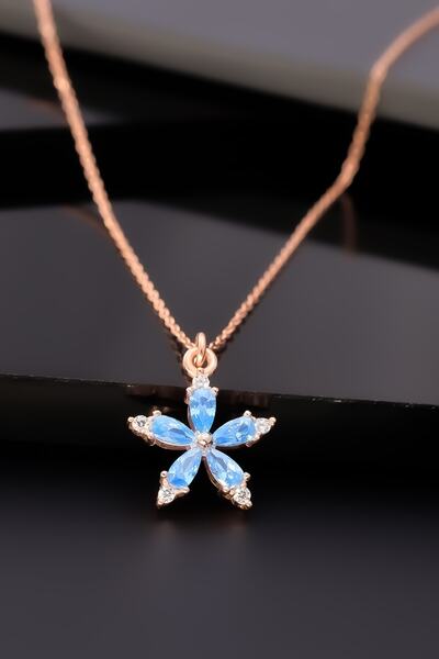 Miavi Silver 925 Ayar Gümüş Aquamarin Taşlı Nergis Çiçeği Kolye