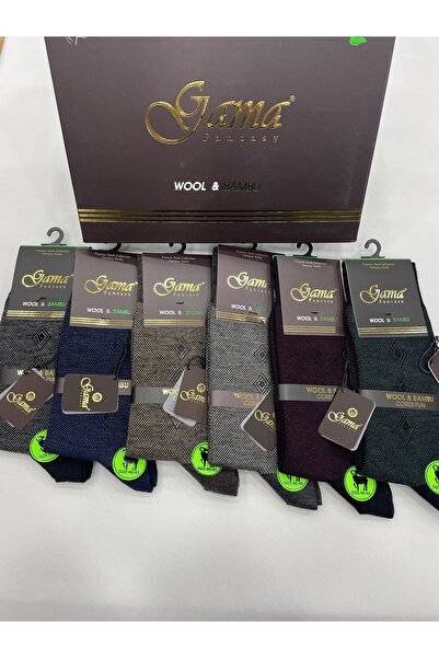 Gama Çorap 6 Pieces Genuine Lamb Wool + Bamboo Mixed Patterned Nylon-Free Thick Winter Men's Socks