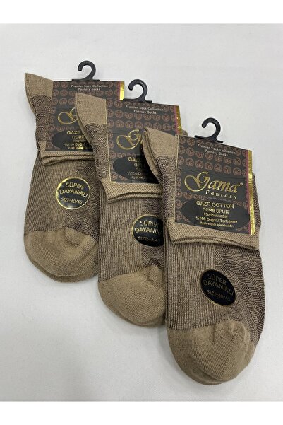 Gama Çorap 3 Pieces Gaze Cotton 100% Natural Nylon-Free Patterned Thick Winter Half-Conch Men's Booties