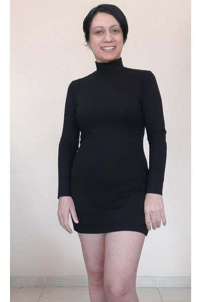 Mertcan Butik Rochie mini-creion neagră cu gât roscat din bumbac pieptănat din viscoză