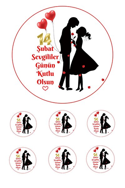 Pasta9 Yenilebilir Pasta Resmi 14 Şubat Sevgililer Günü Pirinç Kağıdından 6-8...