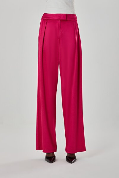 Mizalle Saten Dökümlü Fuşya Pantolon
