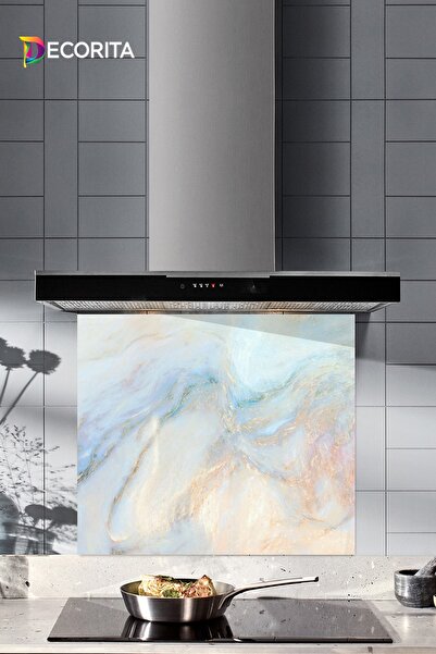 Decorita Cam Ocak Arkası Koruyucu | Supreme Mermer Görünümlü | 52cm X 60cm