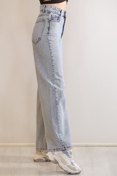 MAKRAS EXCLUSIVE Serenay 90's Mavi Kar Yıkama Likralı Süper Yüksek Bel Salaş Jeans Palazzo Pantolon