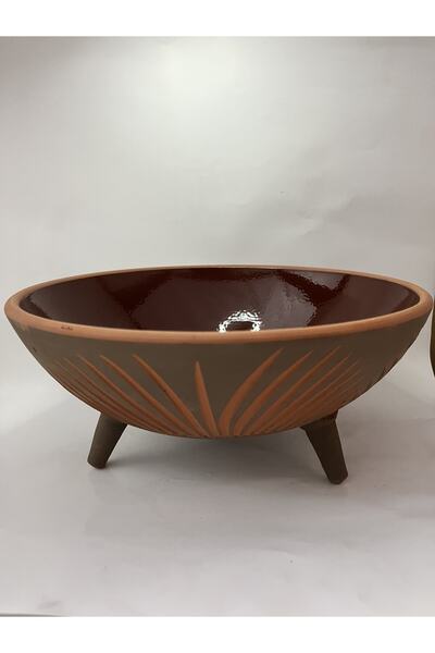 Laia Ceramic 30cm Kazımalı Ayaklı Sırlı Toprak Kase ( 2 Adet )