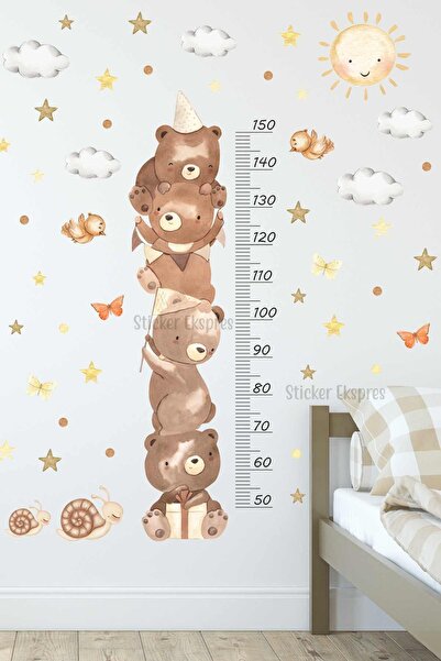 Sticker Ekspres Sevimli Ayıcıklar Boy Ölçer Boy Cetveli Duvar Sticker