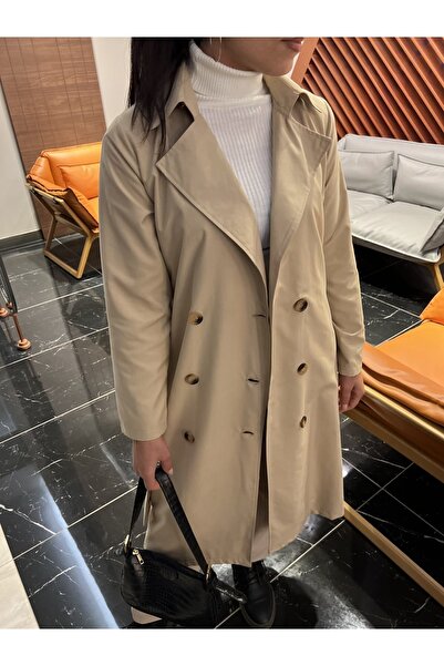 HAKKE Dlouhý trenčkot s límečkem