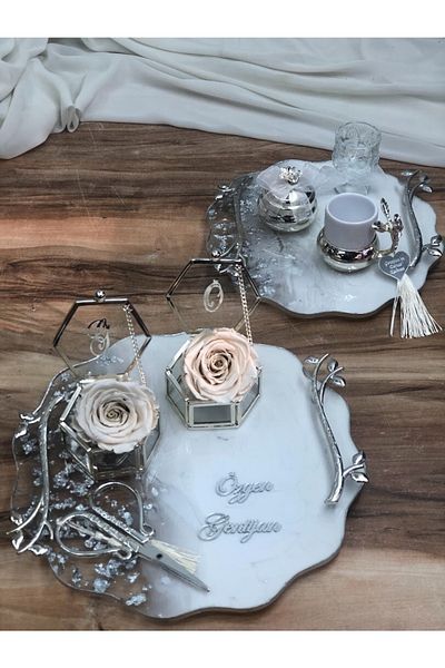 Masalsı Concept Epoxy Promise Tray Engagement Tray Groom Cup Non-Fading Ring Box with Roses