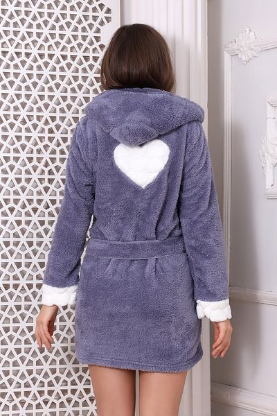 Wordex Fwn 3310 Welsoft Fleece βελούδινο γυναικείο μαλακό φόρεμα με κουκούλα και λεπτομέρεια καρδιάς