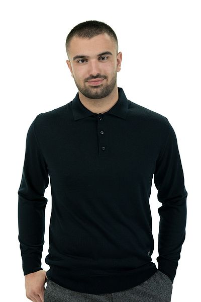 Sarar Interview Polo Collar Navy Blue Wool Knitwear