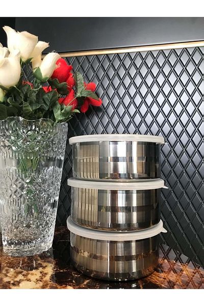 Doğuş Pazar Set of 3 Stainless Steel Storage Containers 14 cm