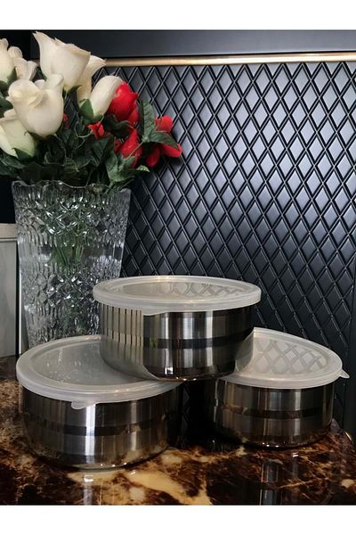 Doğuş Pazar Set of 3 Stainless Steel Storage Containers 14 cm