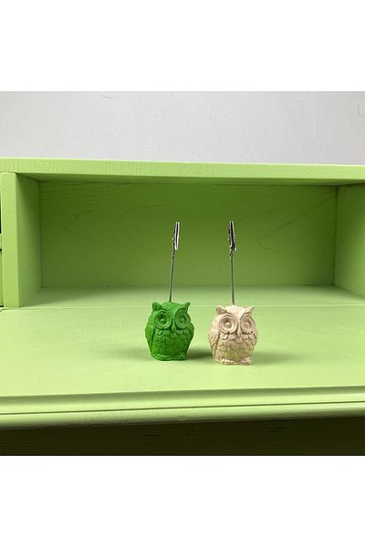 oasis decoration Owl Note Holder Set of 2 (green - Cream)