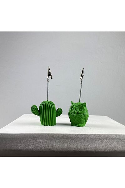 oasis decoration Green Cactus And Owl 2-Piece Note Holder Set