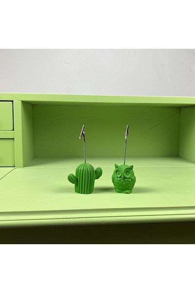 oasis decoration Green Cactus And Owl 2-Piece Note Holder Set