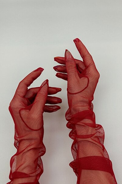 Hobigram Evening Dress Tulle Gloves Bridal Gloves Red Bridal Accessory – Gloves, Stylish Design, Women's Accessory