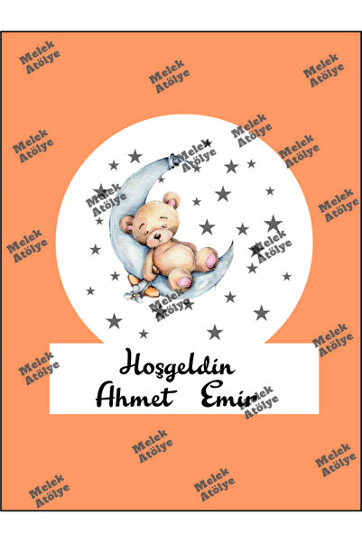 Melek Atölye Bebek Çocuk Isme Özel Kapı Süsü Uyuyan Ayıcık Konsept